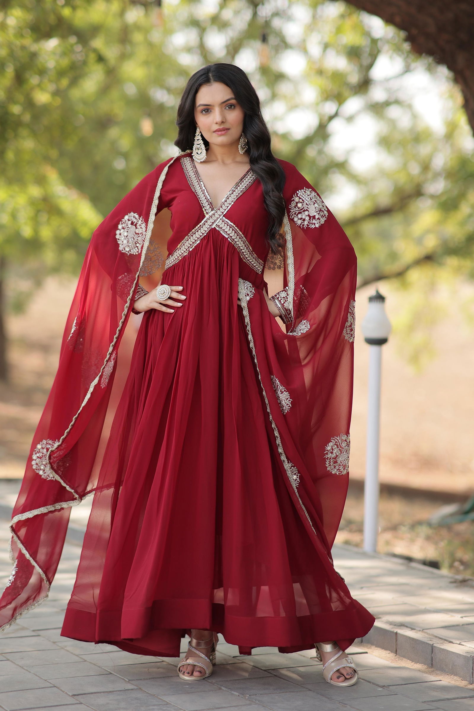 KA 1107 aux Blooming Embroidery Gown With Dupatta Wholesale Shop In Surat